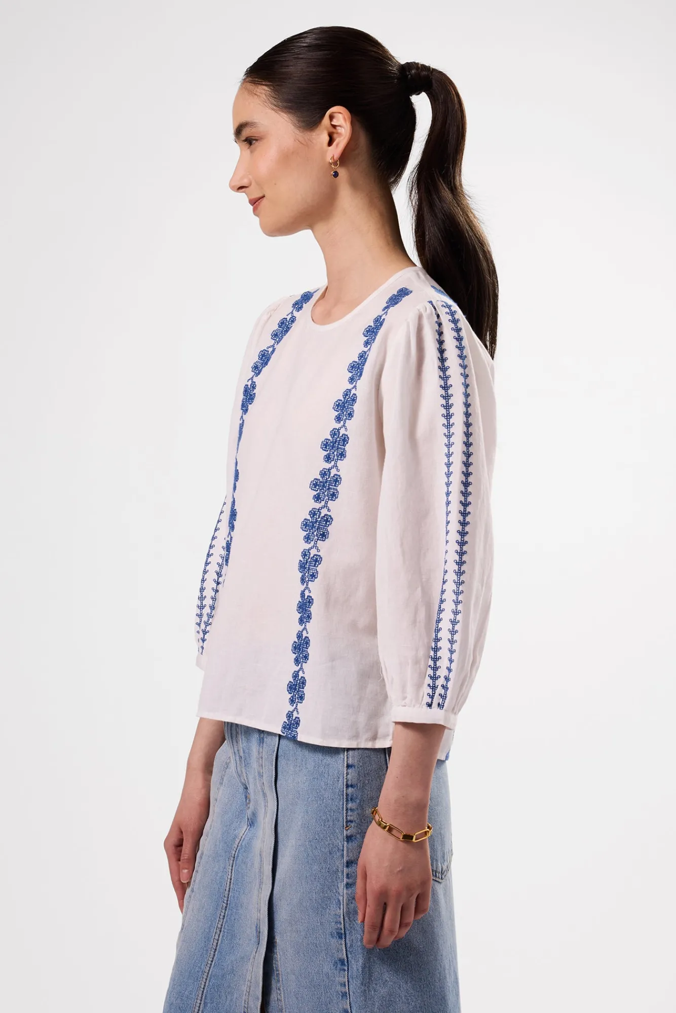 Amour Vert Placed Embroidery Blouse- Tops|Clearance