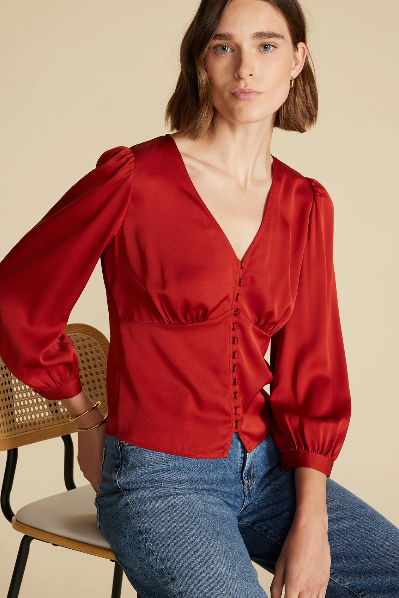 Amour Vert Aurelie Stretch Silk Bustier Blouse- Blouses & Shirts|Tops