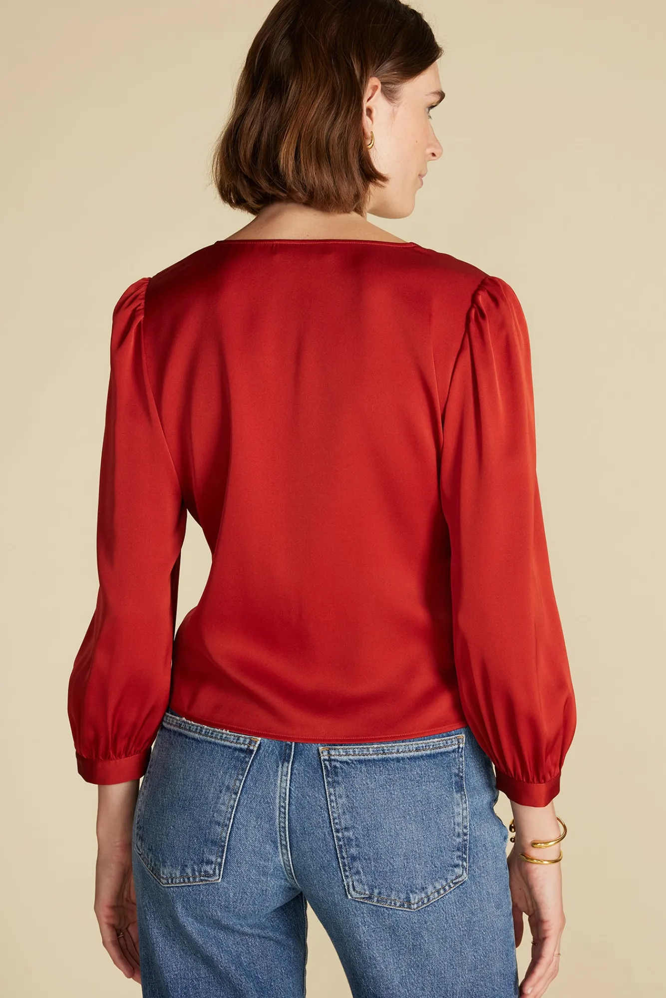 Amour Vert Aurelie Stretch Silk Bustier Blouse- Blouses & Shirts|Tops