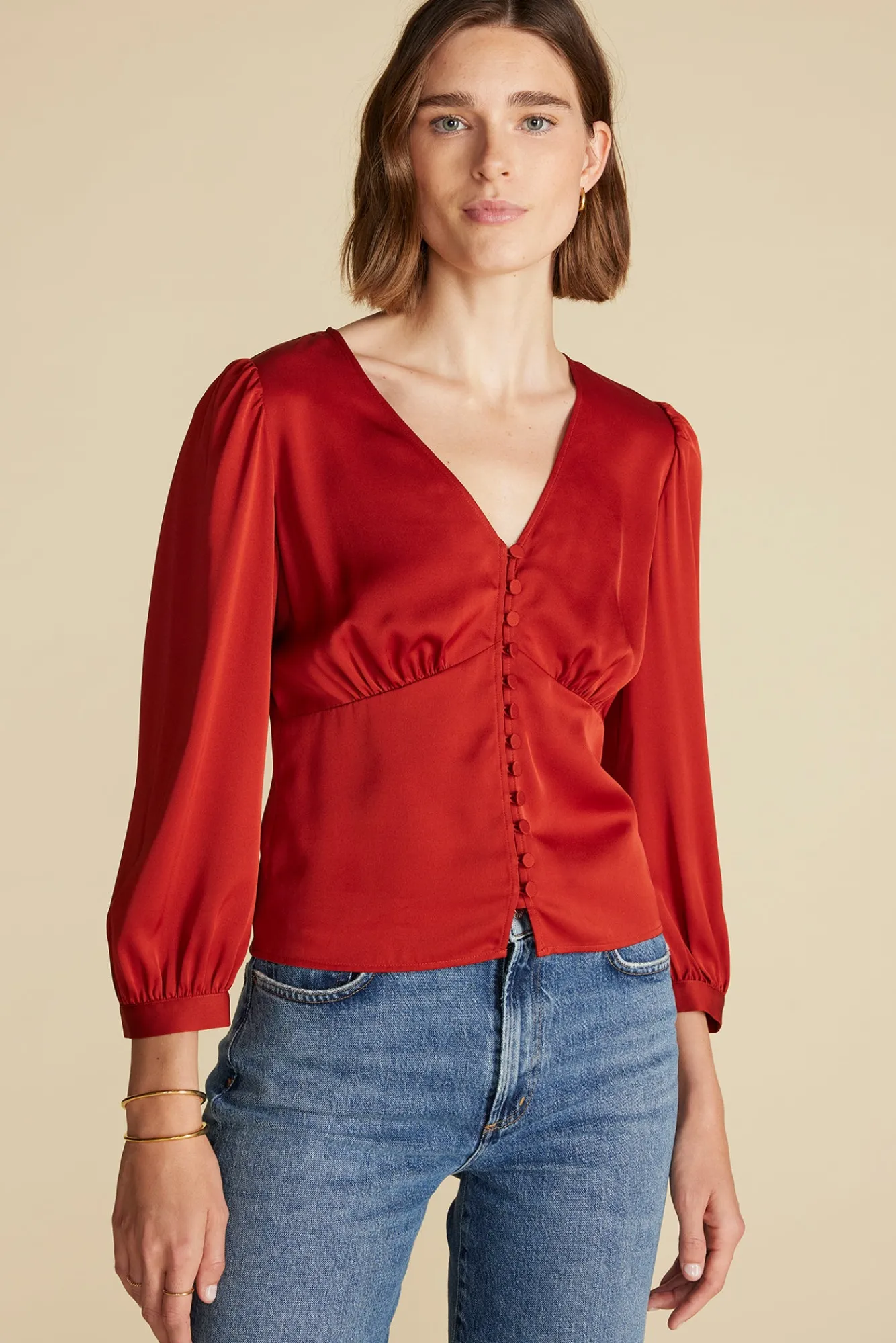 Amour Vert Aurelie Stretch Silk Bustier Blouse- Blouses & Shirts|Tops