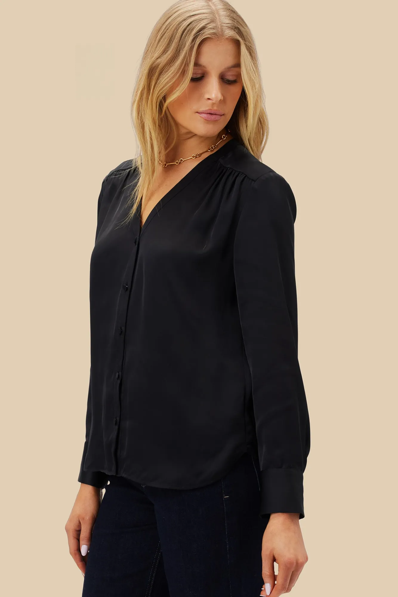 Amour Vert Kali Button Front Blouse- Blouses & Shirts|Tops