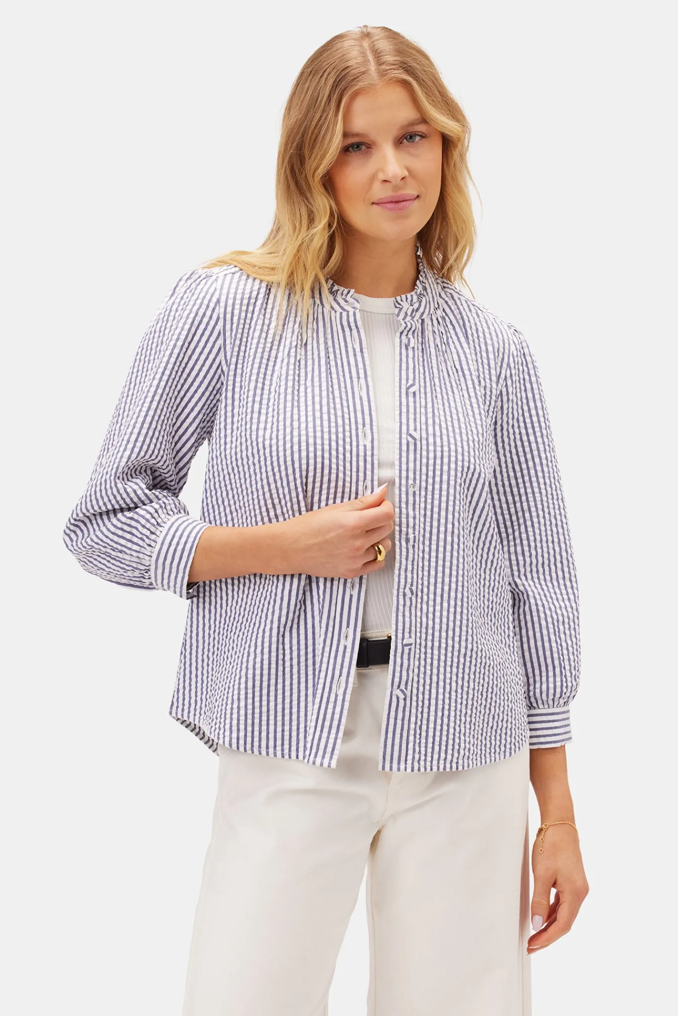 Amour Vert Charlotte Seersucker Blouse- Tops|Clearance