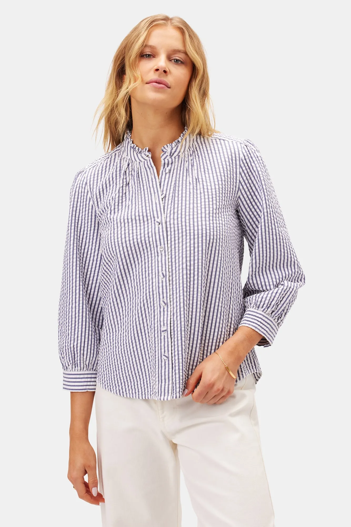 Amour Vert Charlotte Seersucker Blouse- Tops|Clearance