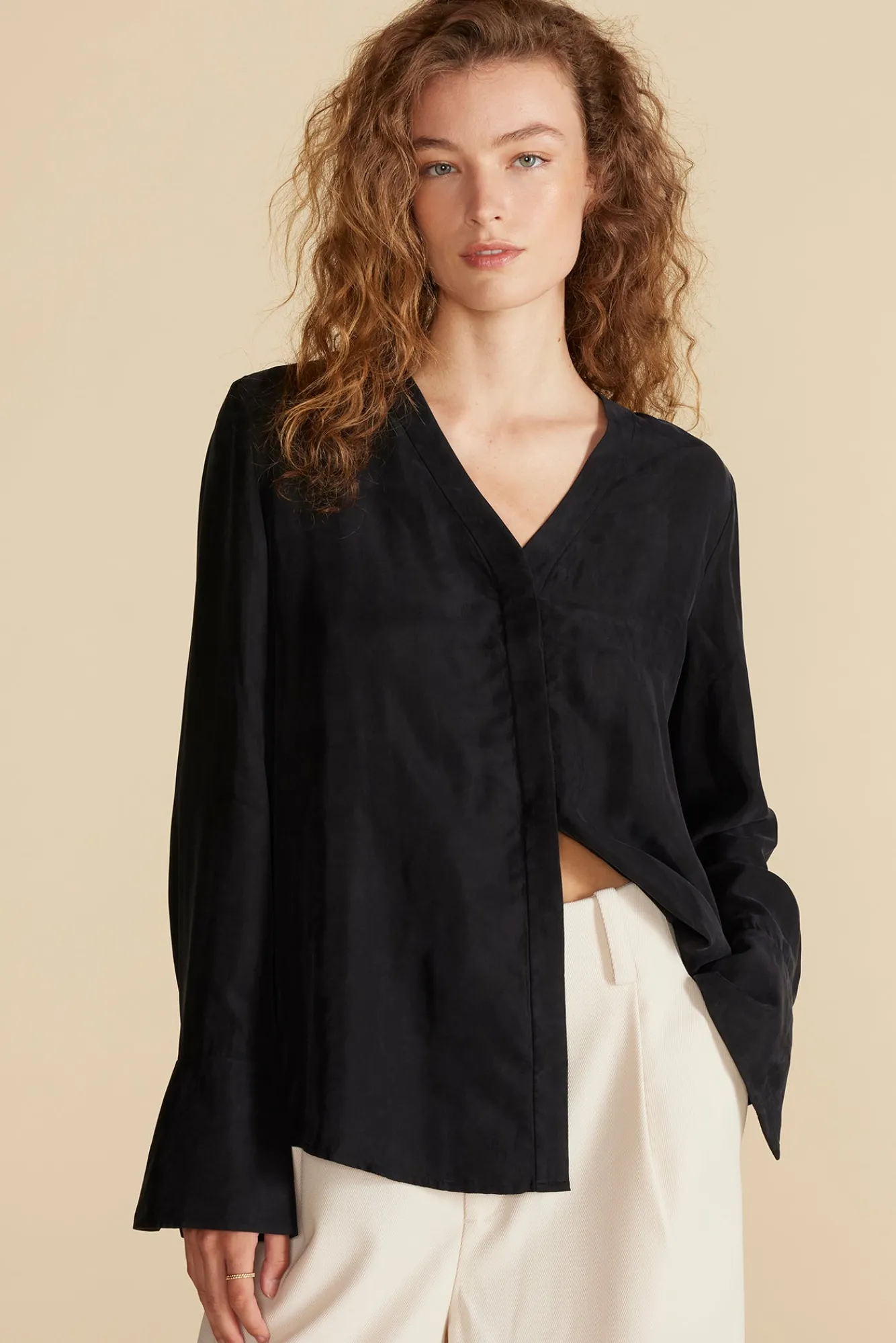 Amour Vert Dree Cupro V Neck Blouse- Blouses & Shirts|Tops