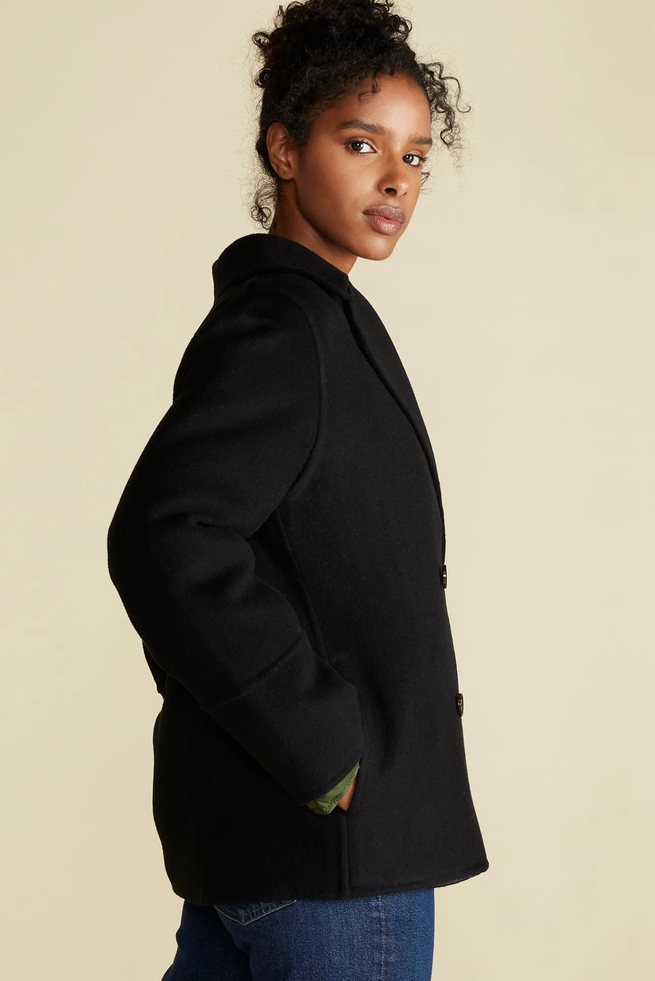 Amour Vert Marcel Wool Pea Coat- Jackets & Outerwear|Clearance