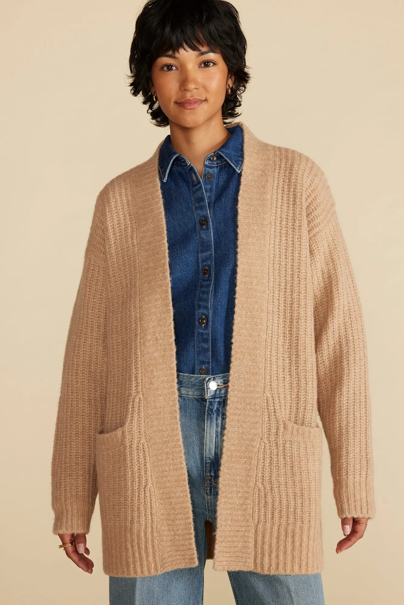 Amour Vert Jeune Relaxed Open Front Cardigan- Sweaters & Cardigans|Clearance