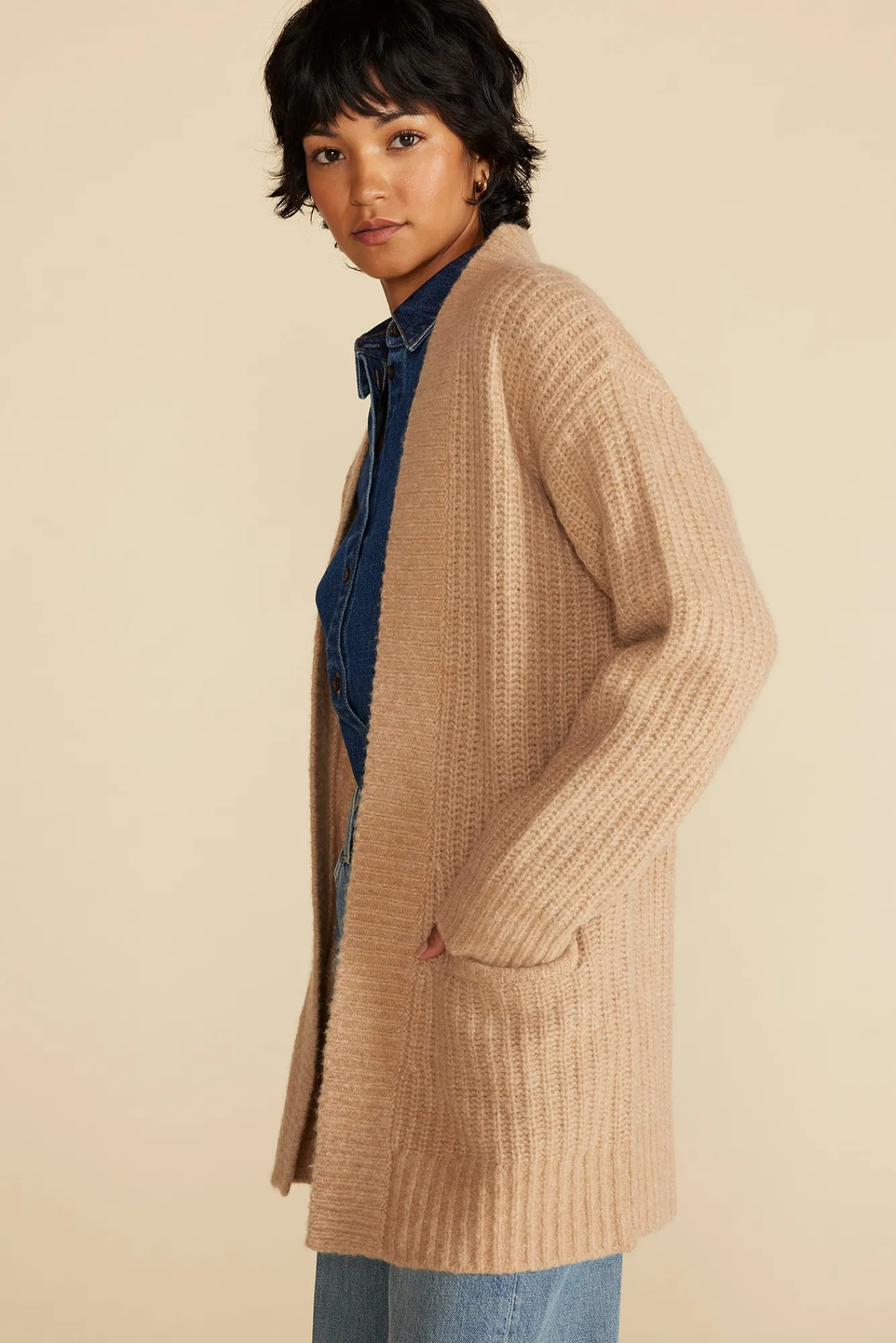 Amour Vert Jeune Relaxed Open Front Cardigan- Sweaters & Cardigans|Clearance