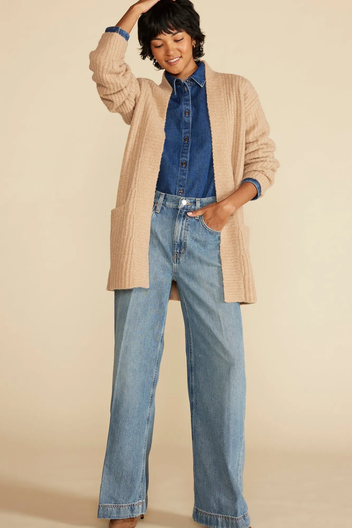 Amour Vert Jeune Relaxed Open Front Cardigan- Sweaters & Cardigans|Clearance