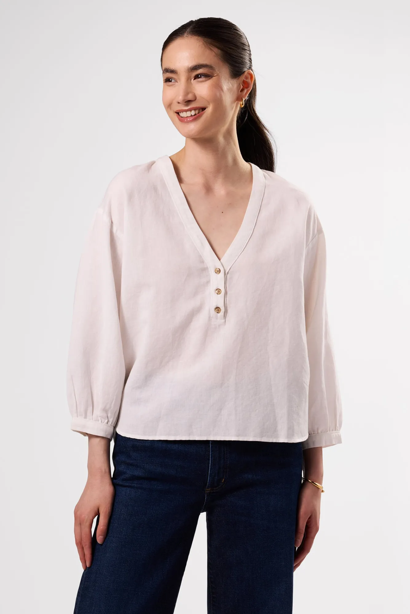 Amour Vert Esme Cotton Linen Blouse- Tops|Clearance