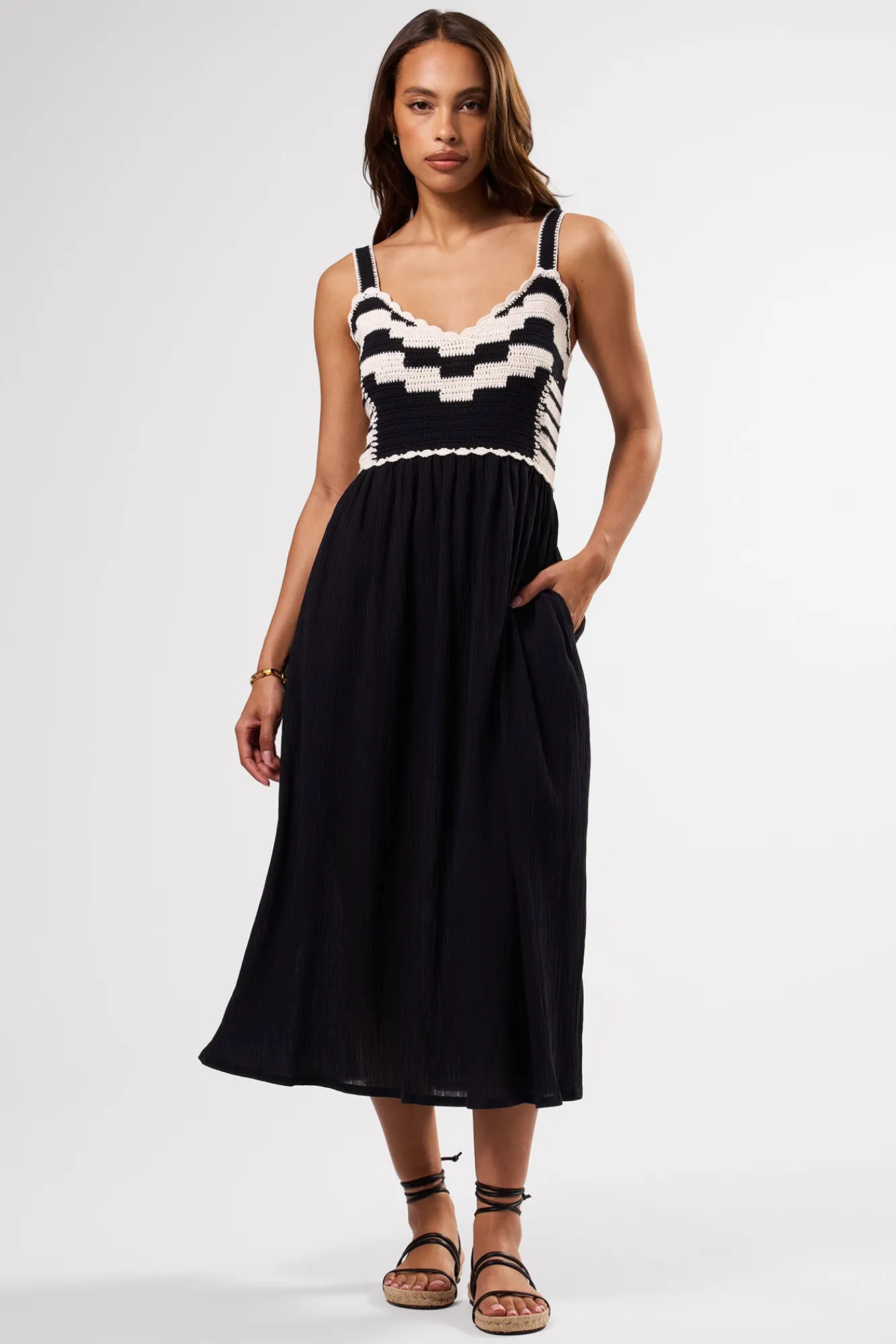 Amour Vert Anais Organic Cotton Crochet Dress- Dresses|Clearance