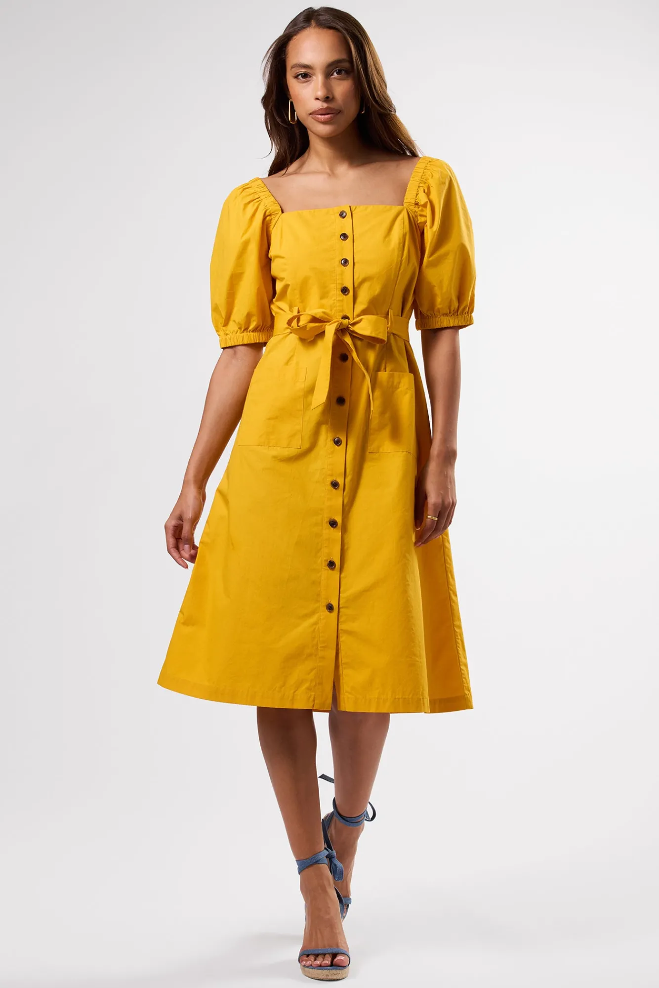 Amour Vert Square Neck Button Front Dress- Dresses|Clearance