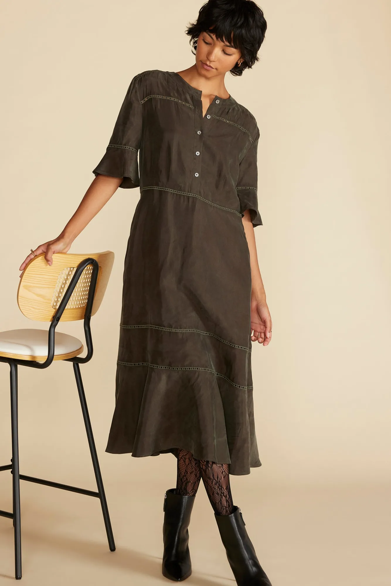 Amour Vert Adaline Embroidered Cupro Dress- Dresses