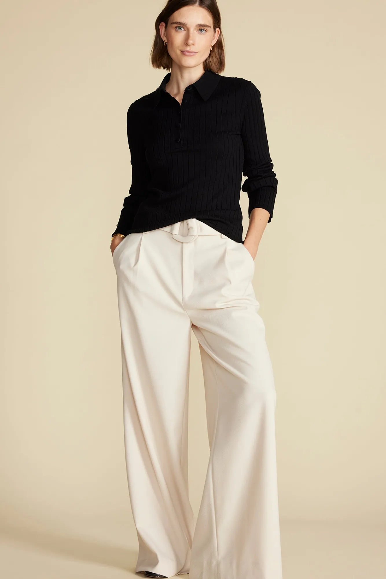 Amour Vert Lorraine Merino Wool Henley Sweater- Sweaters & Cardigans|Clearance