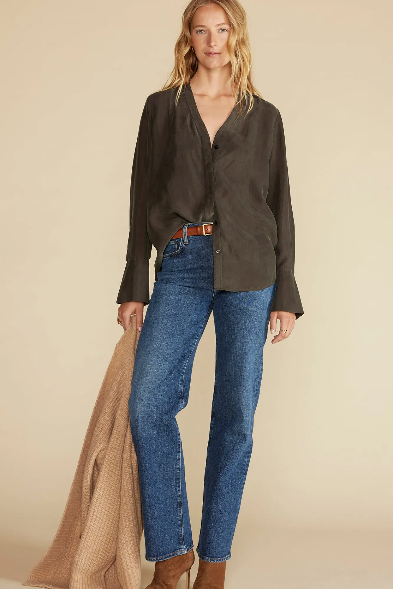 Amour Vert Dree Cupro V Neck Blouse- Blouses & Shirts|Tops