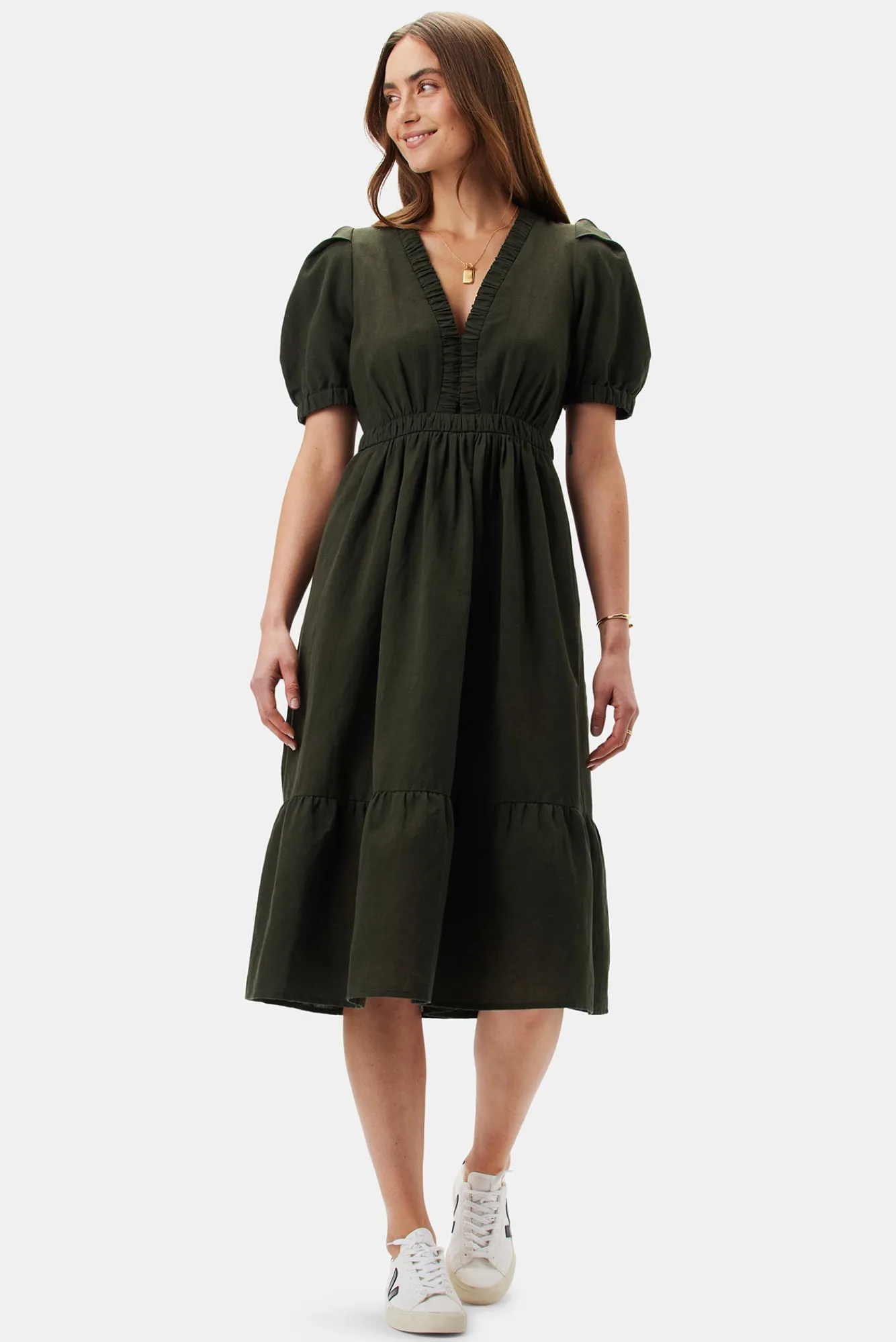 Amour Vert Danielle Cotton Linen Dress- Dresses|Clearance