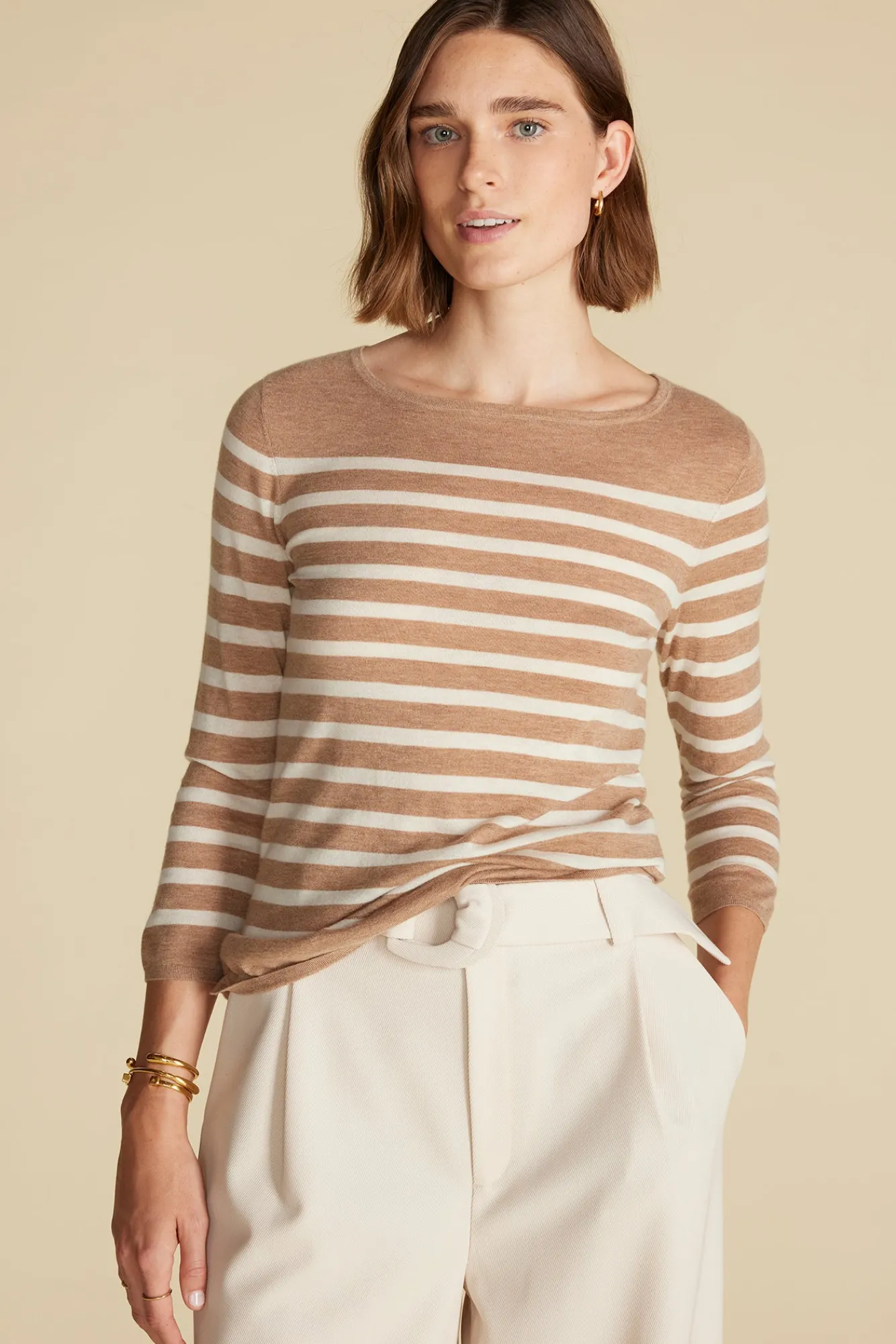 Amour Vert Fran Boatneck Striped Cashmere Sweater- Sweaters & Cardigans