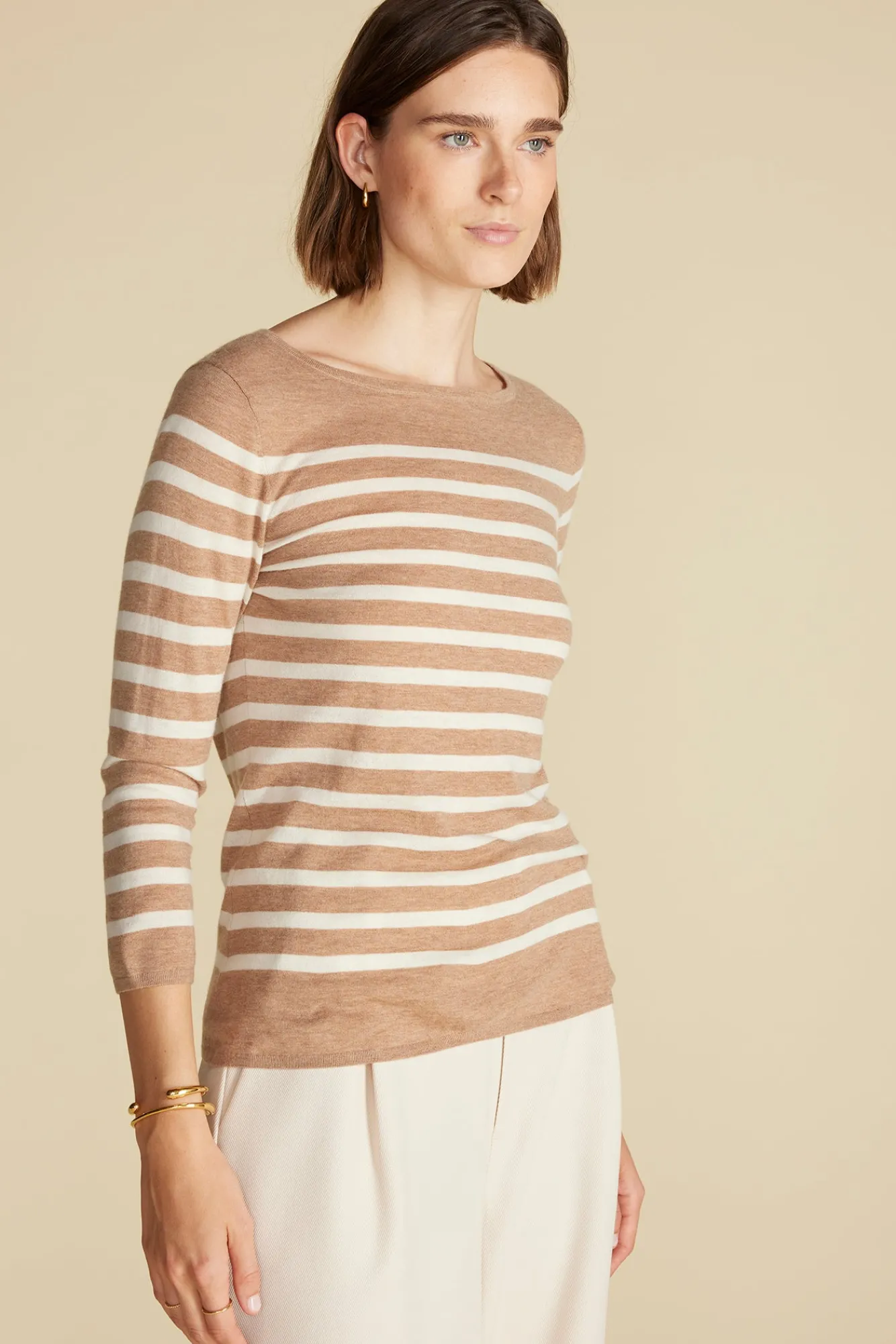 Amour Vert Fran Boatneck Striped Cashmere Sweater- Sweaters & Cardigans
