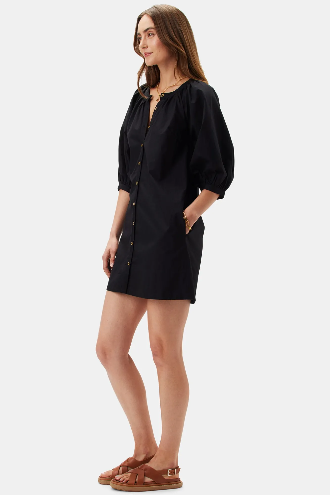 Amour Vert Esther Organic Cotton Poplin Dress- Dresses|Clearance