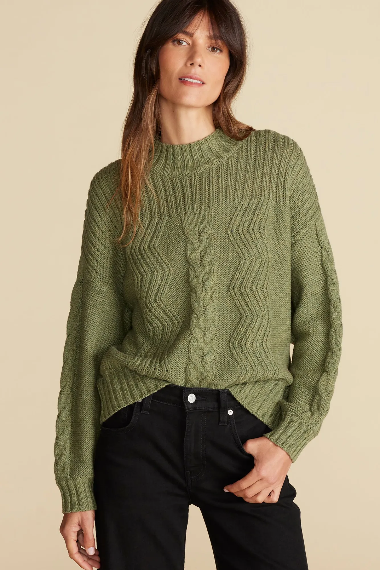 Amour Vert Cameryn Cable Knit Wool Sweater- Sweaters & Cardigans