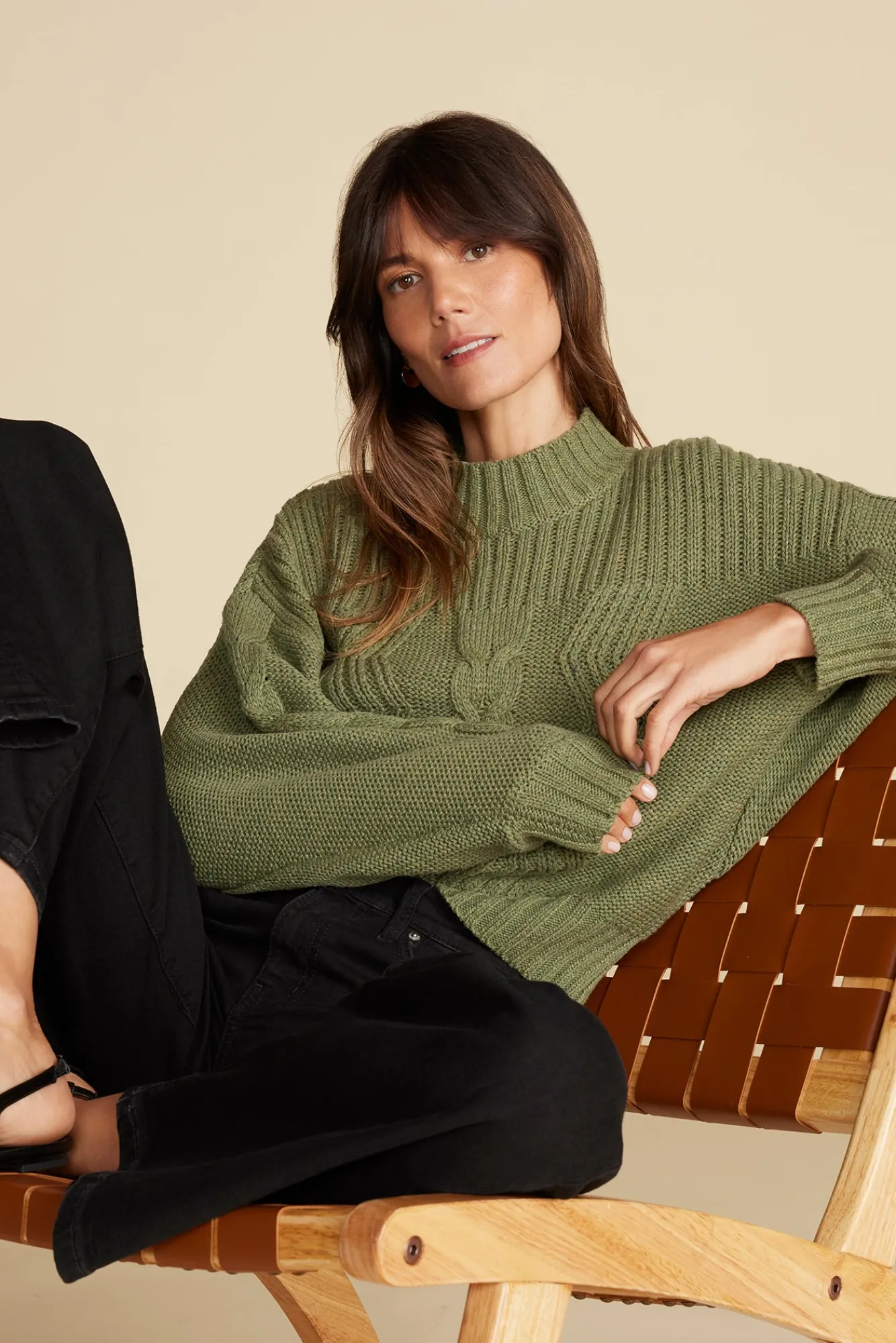 Amour Vert Cameryn Cable Knit Wool Sweater- Sweaters & Cardigans