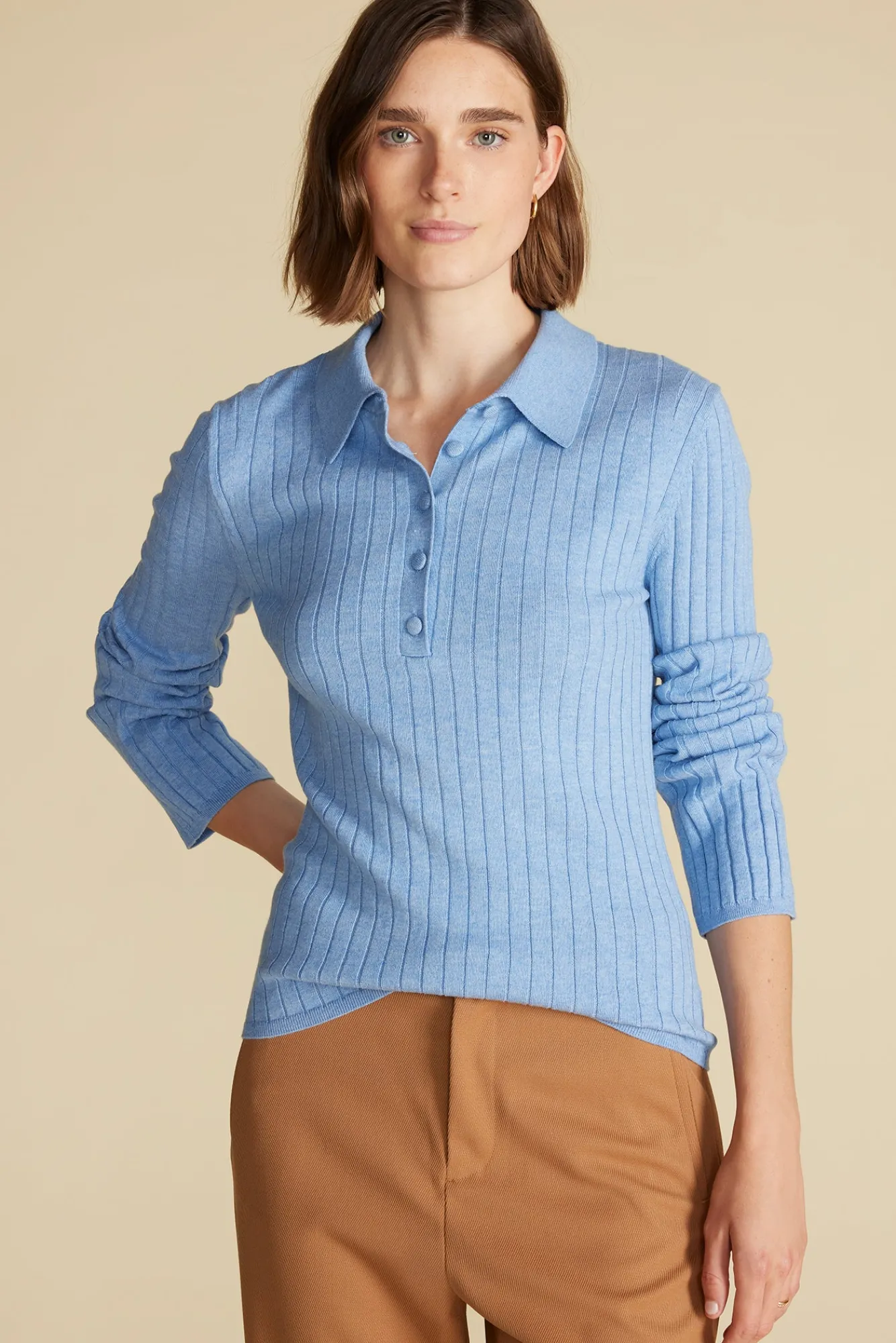 Amour Vert Lorraine Merino Wool Henley Sweater- Sweaters & Cardigans|Clearance