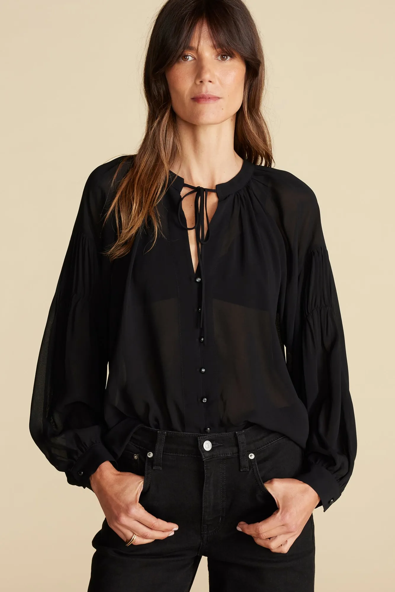 Amour Vert Aurelien Viscose Tie Blouse- Blouses & Shirts|Tops